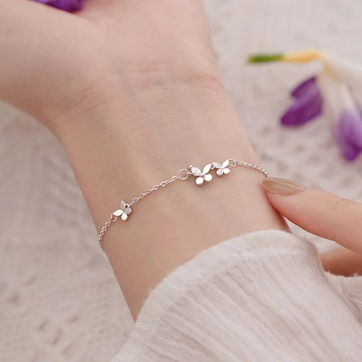 Silver Butterfly Bracelet with Diamond Studs