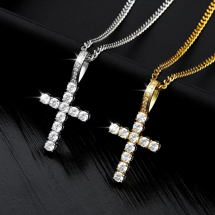 Sterling Silver Diamond Cross Necklace, 14K Gold-Plated 925