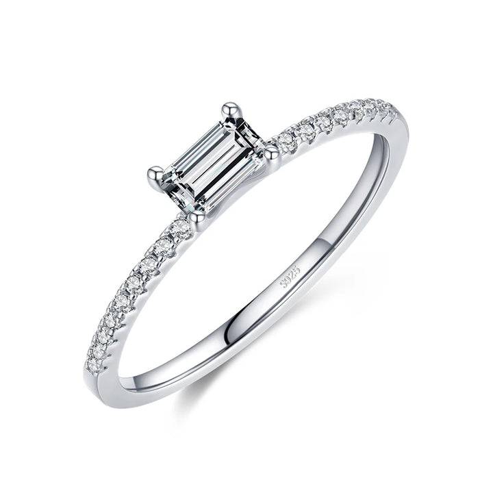 925 Sterling Silver Wedding Ring with Zircon Square Stone