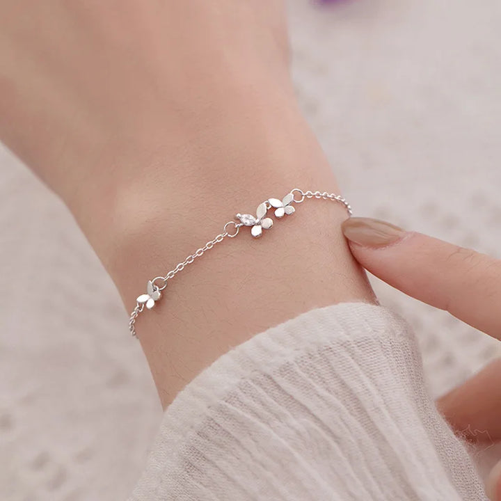 Silver Butterfly Bracelet with Diamond Studs