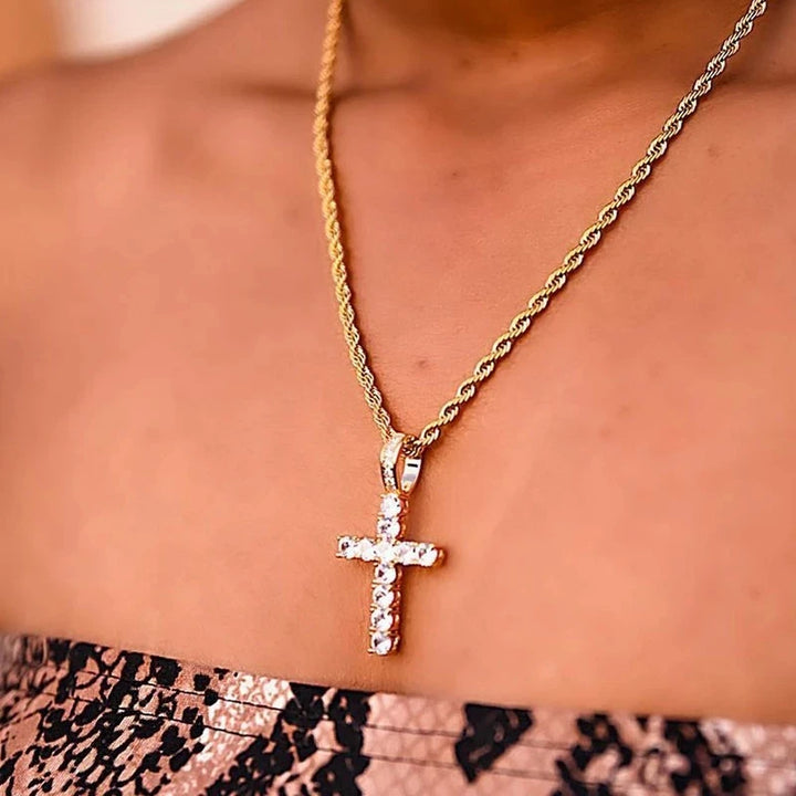 Sterling Silver Diamond Cross Necklace, 14K Gold-Plated 925