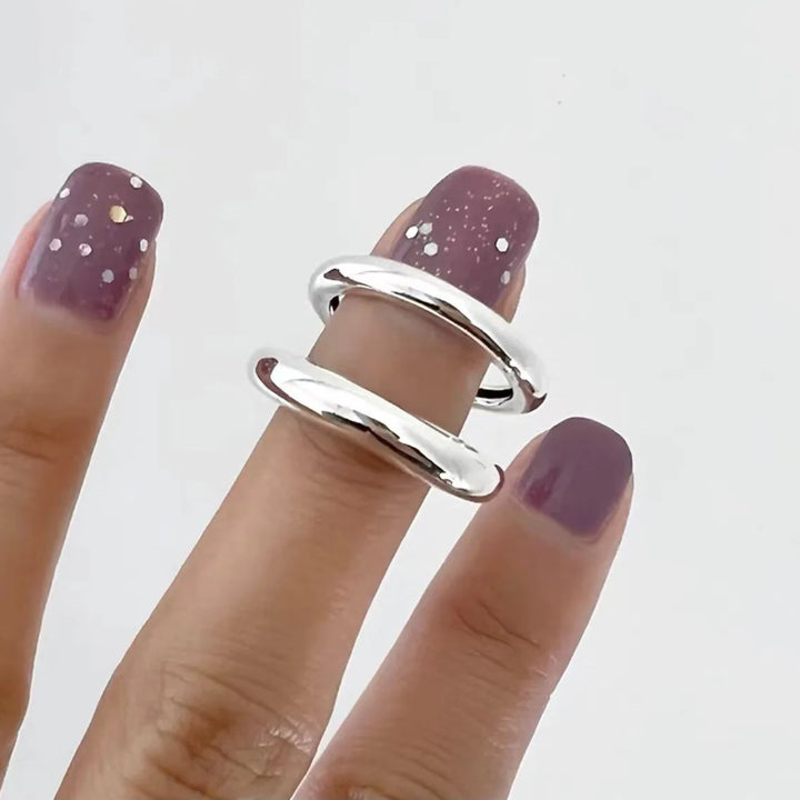 925 Sterling Silver Double Layer Geometric Nail Design Ring