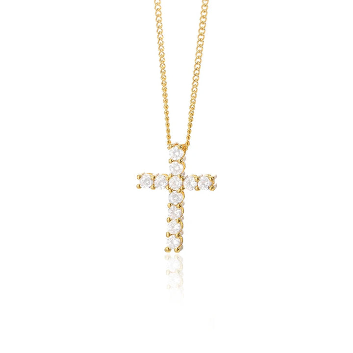 Sterling Silver Diamond Cross Necklace, 14K Gold-Plated 925