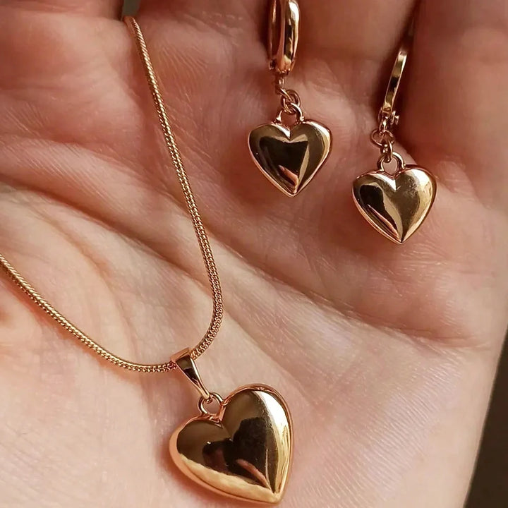 Glossy 925 Sterling Silver & Gold-Plated Heart Jewelry Set