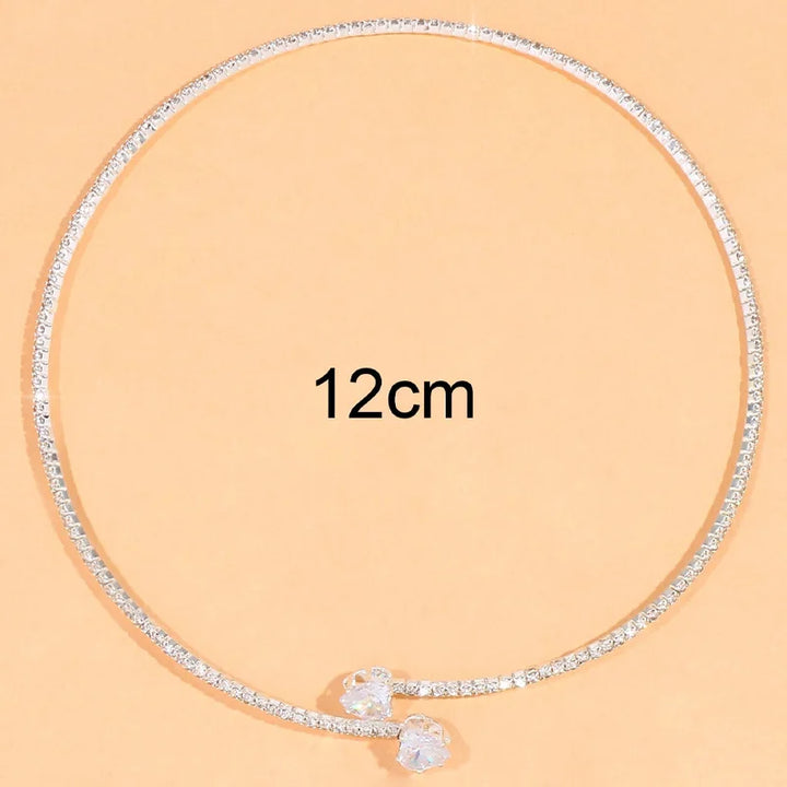 Rhinestone Heart Choker Necklace  – Simple Open Collar Torque Jewelry Accessory