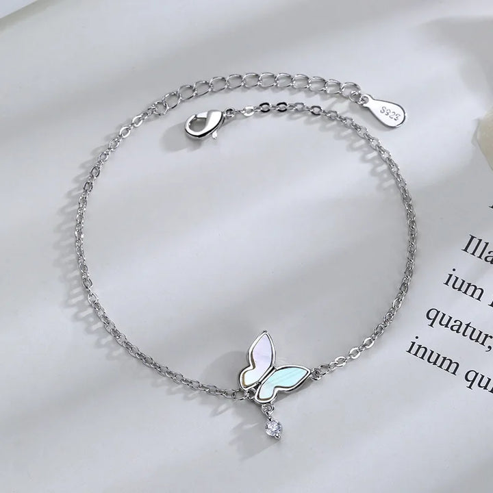 Silver Butterfly Bracelet with Diamond Studs