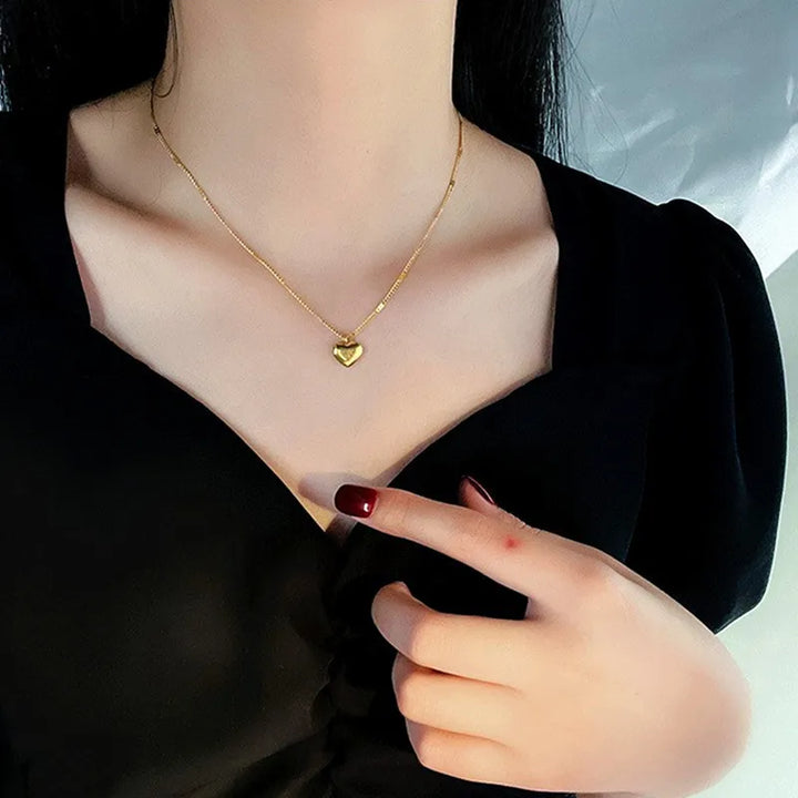 Trendy Simple Heart Pendant Choker Necklace - 925 Sterling Silver, 14k Gold Plated