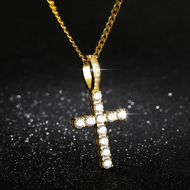 Sterling Silver Diamond Cross Necklace, 14K Gold-Plated 925