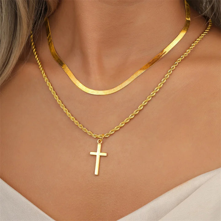 Sterling Silver Cross Necklace, 14K Gold-Plated 925