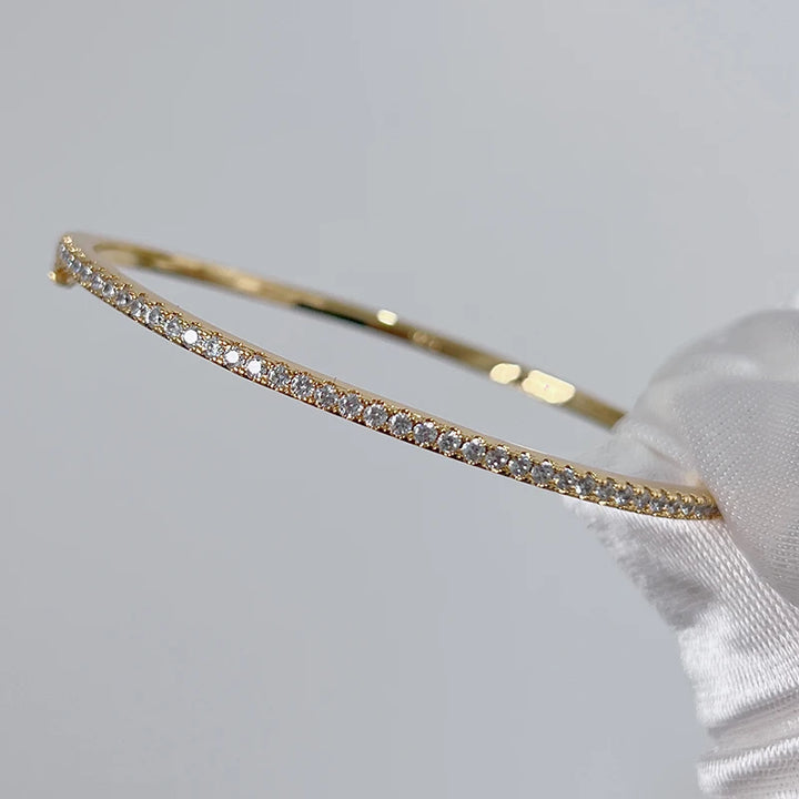 Premium 925 Sterling Silver Gold Bangle with Moveable Diamond