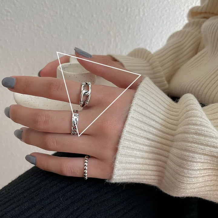 925 Sterling Silver Double Layer Geometric Nail Design Ring