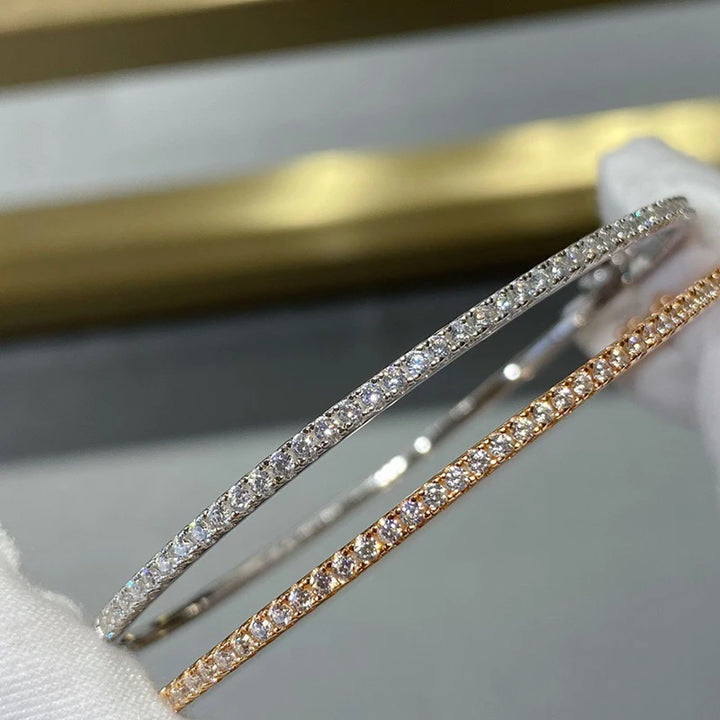 Premium 925 Sterling Silver Gold Bangle with Moveable Diamond