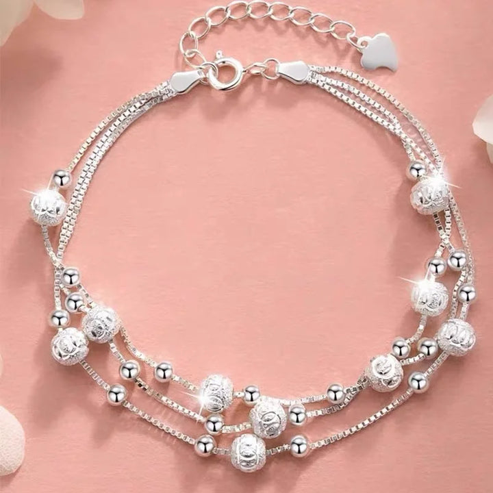 925 Sterling Silver Frosted Bead Bracelet