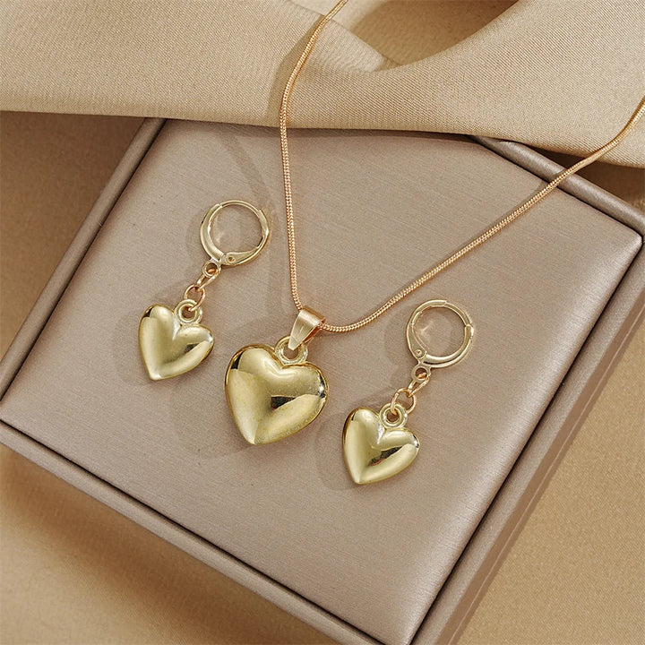 Glossy 925 Sterling Silver & Gold-Plated Heart Jewelry Set