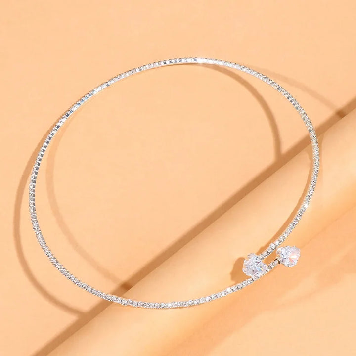 Rhinestone Heart Choker Necklace  – Simple Open Collar Torque Jewelry Accessory