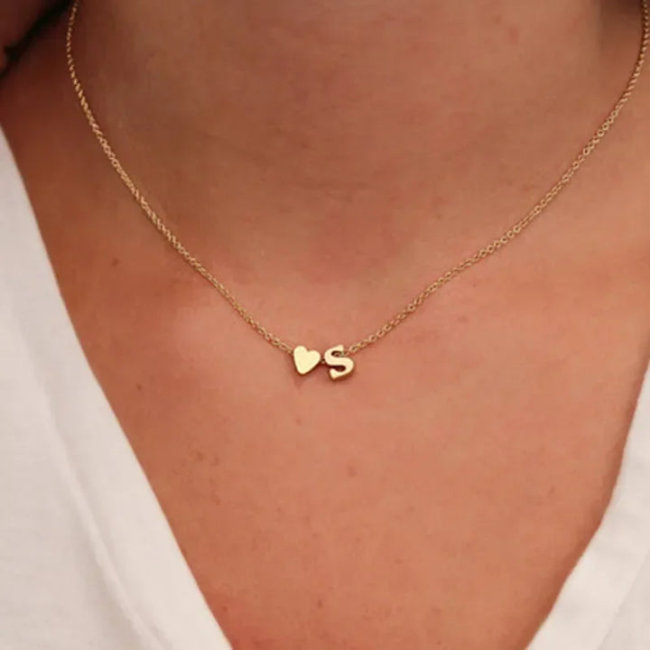 Delicate Heart Necklace with Name Initial Pendant