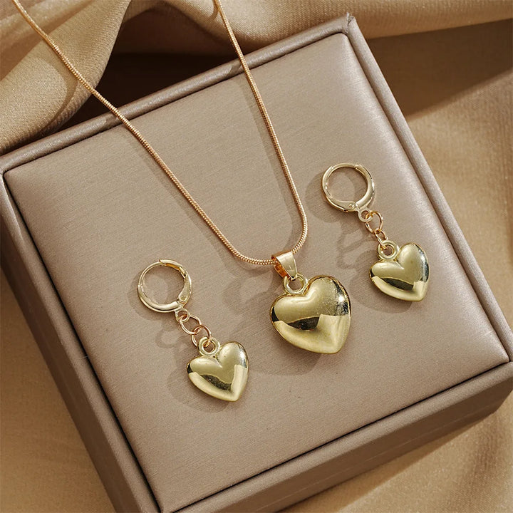 Glossy 925 Sterling Silver & Gold-Plated Heart Jewelry Set