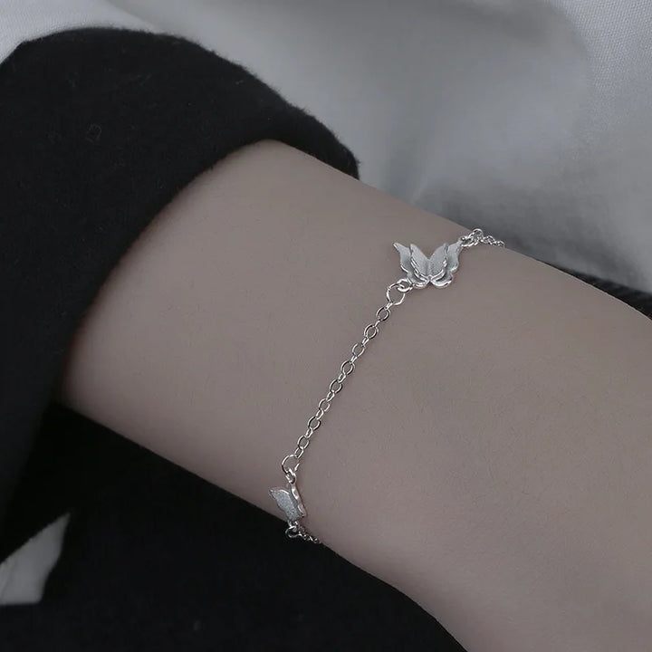 Silver Butterfly Bracelet with Diamond Studs