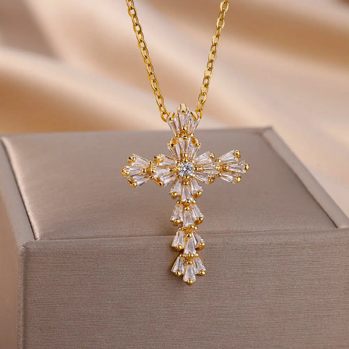 Elegant Pave Cross Pendant Necklace