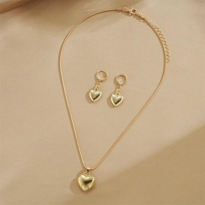 Glossy 925 Sterling Silver & Gold-Plated Heart Jewelry Set