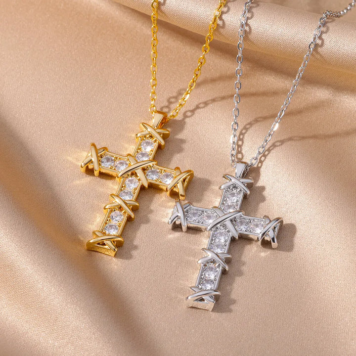 Elegant Pave Cross Pendant Necklace