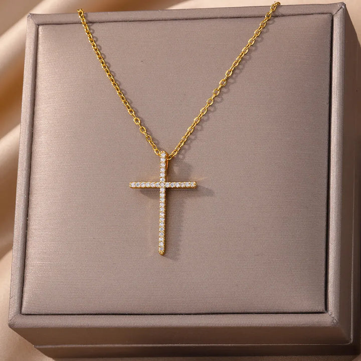 Elegant Pave Cross Pendant Necklace