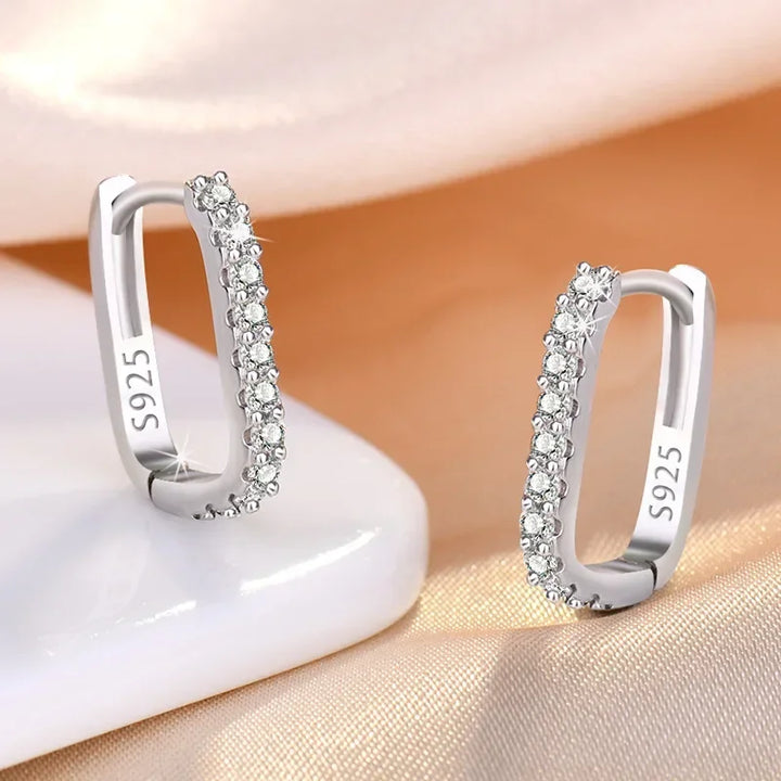 High-Quality 925 Sterling Silver Crystal Fashion Circle Hoop Earrings