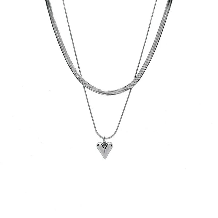 Double Layered Love Heart Pendant Necklace