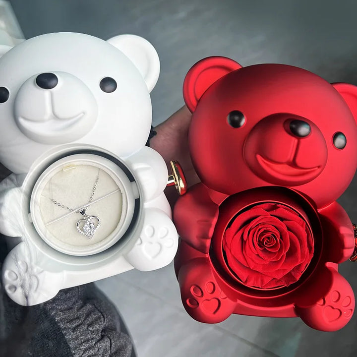 Customizable Love Duet Necklace + Bear with Eternal Rose