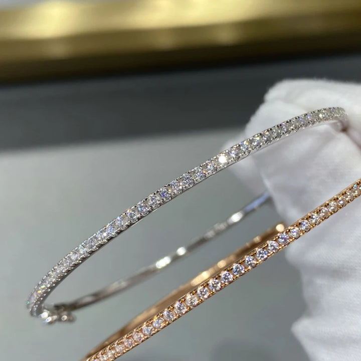 Premium 925 Sterling Silver Gold Bangle with Moveable Diamond