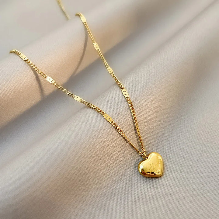 Trendy Simple Heart Pendant Choker Necklace - 925 Sterling Silver, 14k Gold Plated