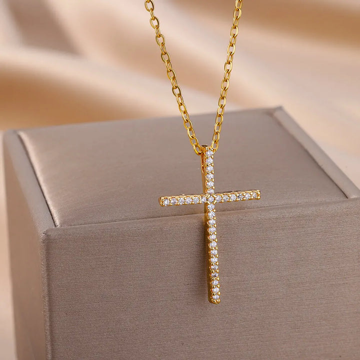 Elegant Pave Cross Pendant Necklace