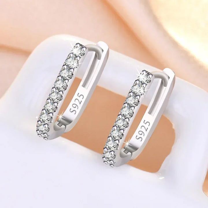 High-Quality 925 Sterling Silver Crystal Fashion Circle Hoop Earrings