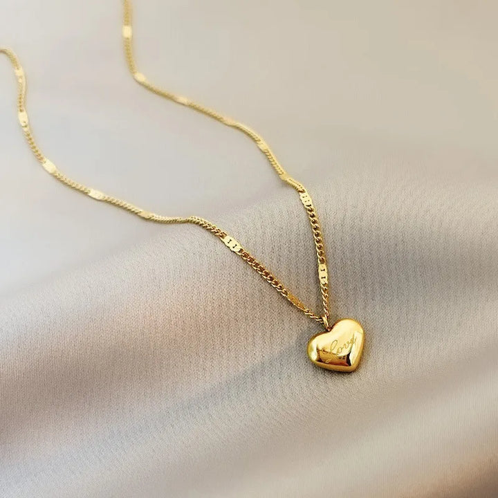 Trendy Simple Heart Pendant Choker Necklace - 925 Sterling Silver, 14k Gold Plated