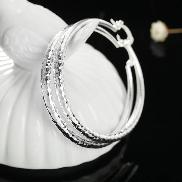 Charms Fine 925 Sterling Silver 5CM Circle Hoop Earrings