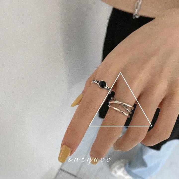 925 Sterling Silver Double Layer Geometric Nail Design Ring