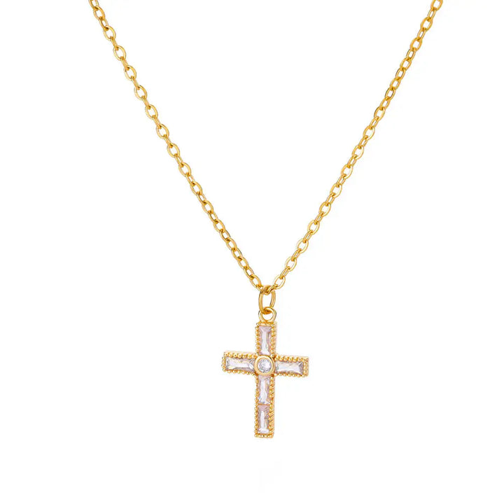 Elegant Pave Cross Pendant Necklace